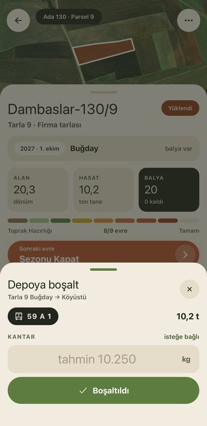 Depoya boşalt ekranı